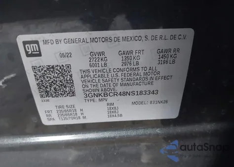 2022 Chevrolet Blazer Fwd 2Lt из США, поврежденный, VIN 3GNKBCR48NS183343